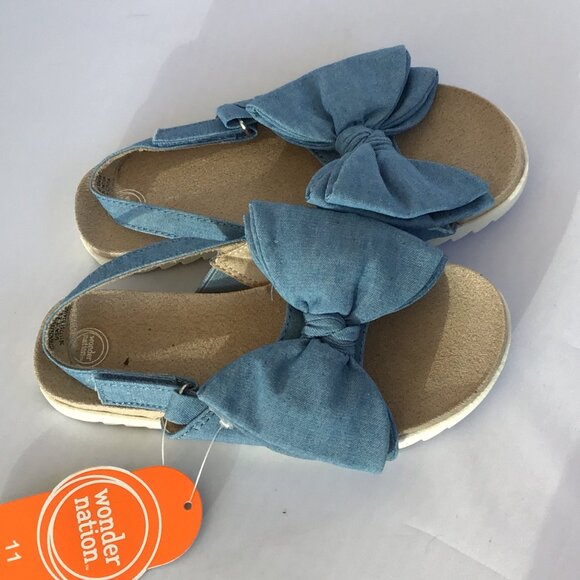 Wonder Nation Toddler Girl Sandals Adjustable Textile Fabric Bow Blue Size 11 - Picture 2 of 7